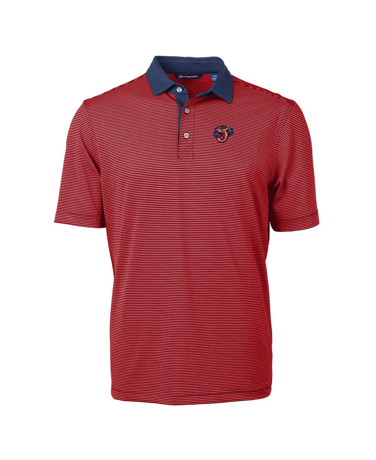 Cutter & Buck Men's Red/navy Jacksonville Jumbo Shrimp Virtue Eco Pique Micro Stripe Polo In Red,navy