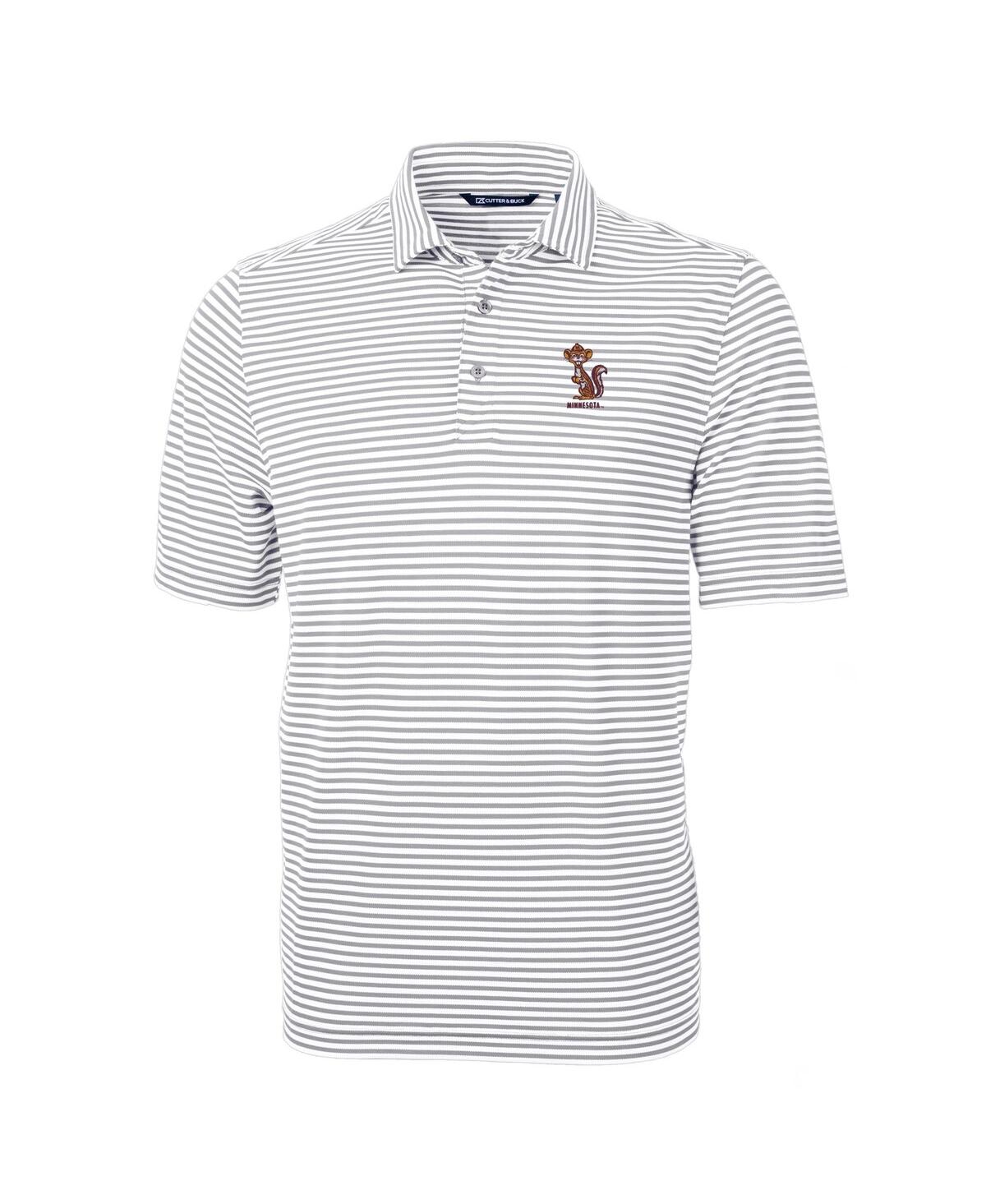 Cutter & Buck Men's Minnesota Golden Gophers Vault Drytec Virtue Eco Pique Stripe Polo In Gray