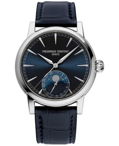 Мужские часы Frederique Constant Swiss Automatic Classic Moonphase Date Manufacture Blue Leather Strap Watch 40mm
