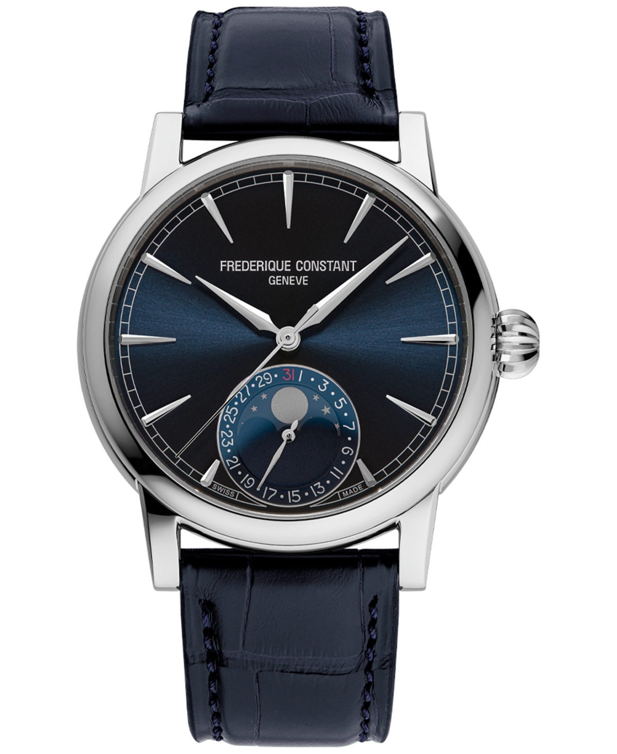Frederique Constant Men's Swiss Automatic Classic Moonphase Date Manufacture Blue Leather Strap Watch 40mm In Blue