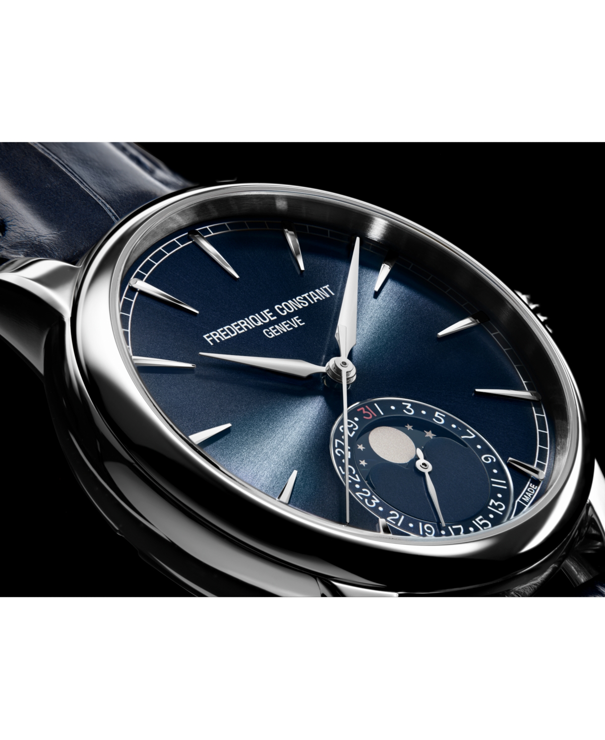 Frederique Constant Men's Swiss Automatic Classic Moonphase Date Manufacture Blue Leather Strap Watch 40mm In Blue