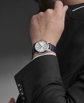 Men's Swiss Automatic Classic Date Manufacture Blue Leather Strap Watch 40mm