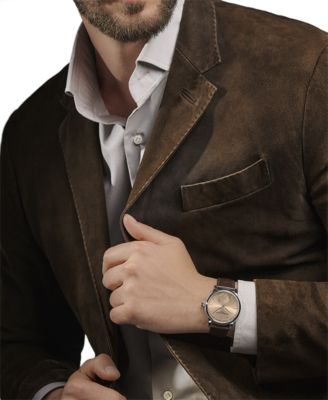 Men's Swiss Automatic Classic Date Manufacture Brown Leather Strap Watch 40mm