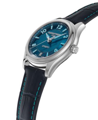 Women's Swiss Automatic Runabout Blue Leather Strap Watch 36mm