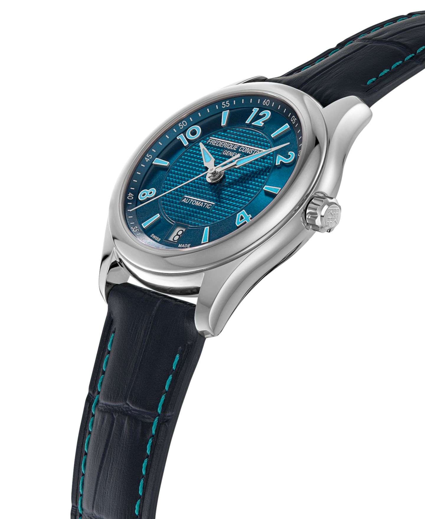 Женские часы Frederique Constant Swiss Automatic Runabout Blue Leather Strap Watch 36mm — фото 2