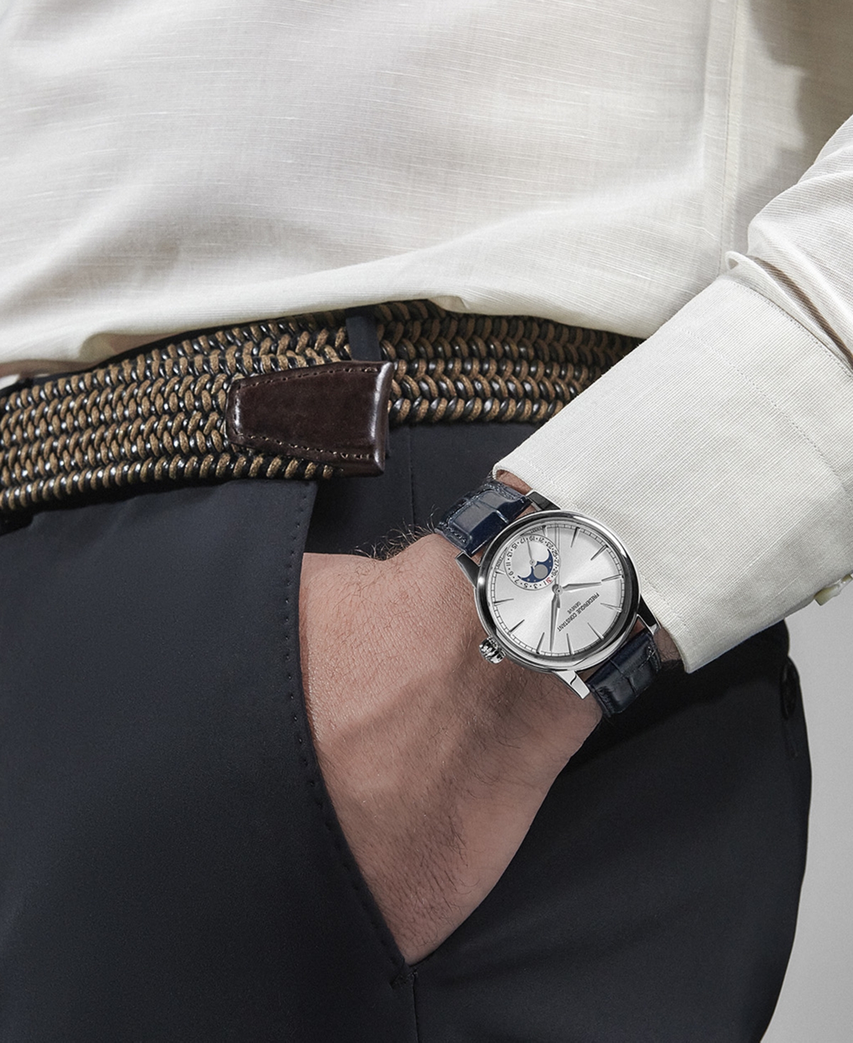 Frederique Constant Men's Swiss Automatic Classic Moonphase Date Manufacture Blue Leather Strap Watch 40mm In Blue