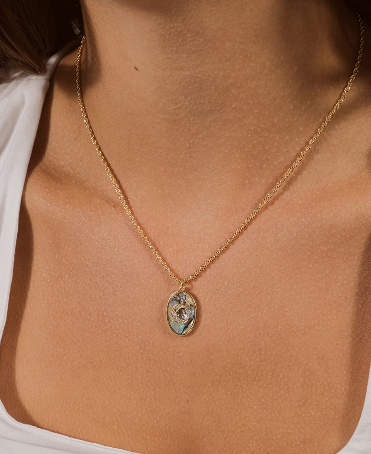 Sterling Forever Carrie Cubic Zirconia Abalone Night Sky Pendant Necklace In Gold