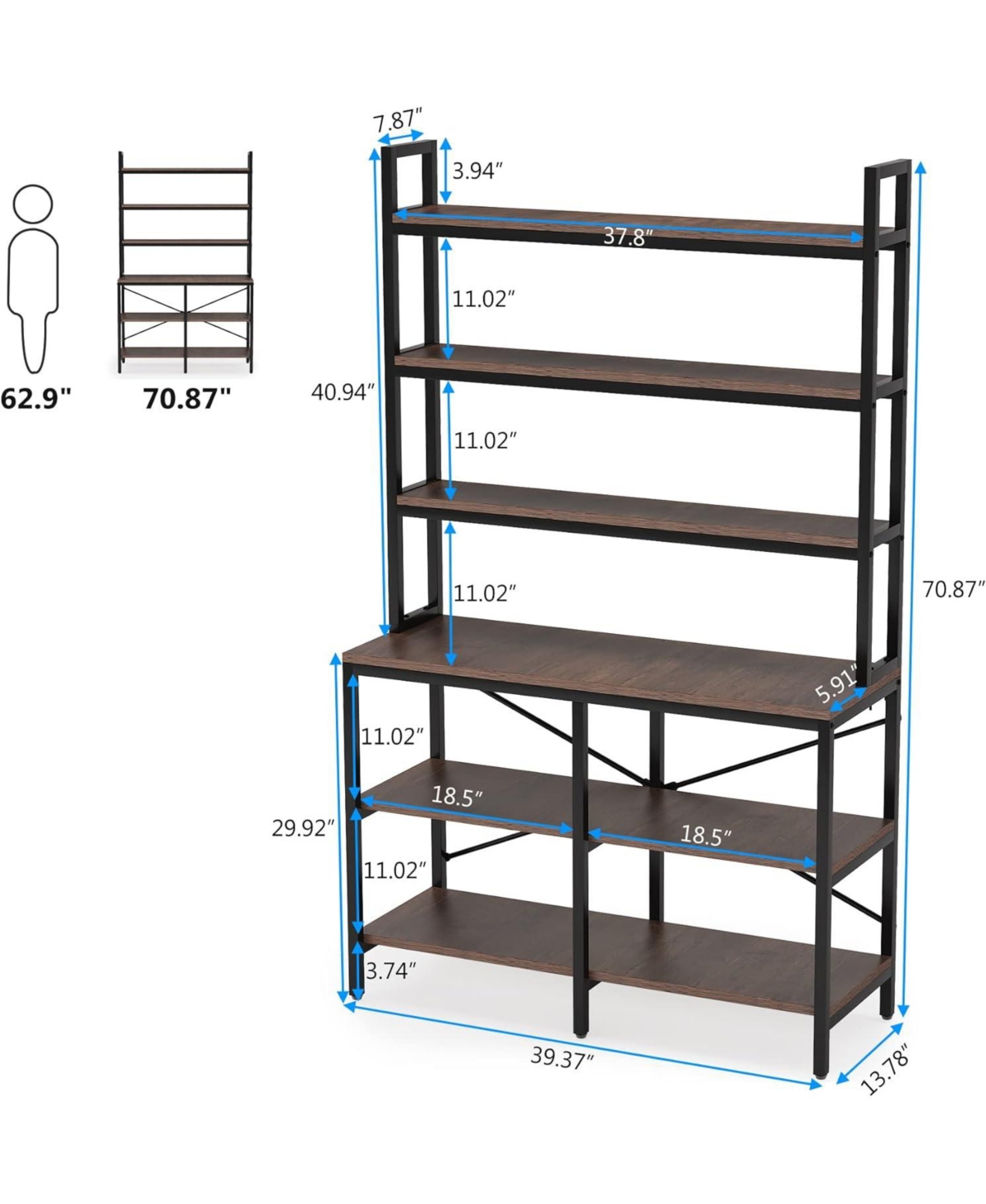 Tribesigns 6-Tier Bookshelf, Industrial Bookcase with Open Shelf, 6 Shelf Storage Rack with X-Shaped Frame, Rustic Book Shelf for Living Room, Bedroom