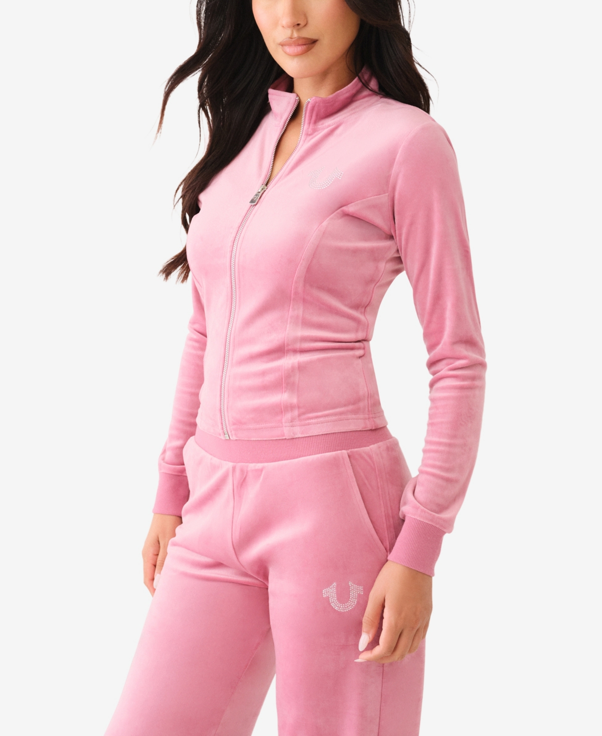 Shop True Religion Women's Crystal Wing Velour Track Jacket In Heather Rose
