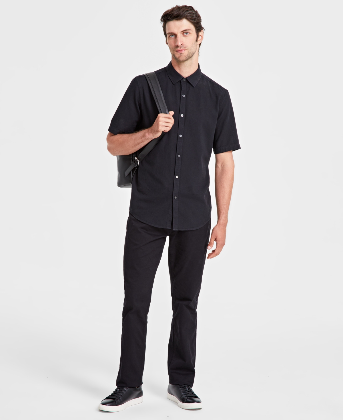 Men's Short-Sleeve Solid Textured Shirt, Created for Macy's - Bright White