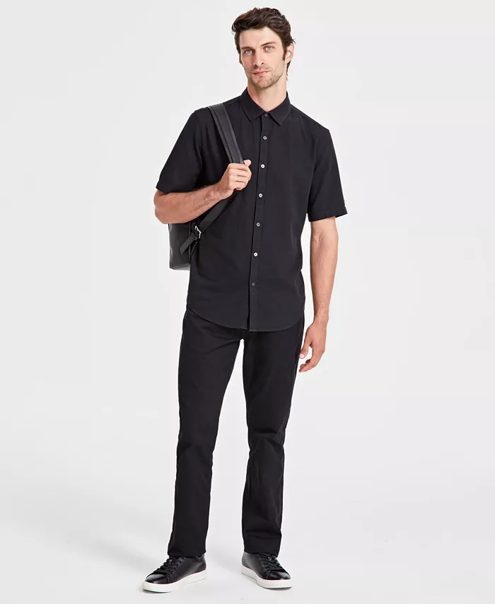 Men's Short-Sleeve Solid Textured Shirt