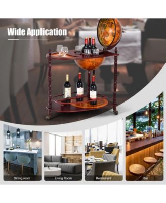 Vintage Globe Rolling Wine Bar Cart with Extra Shelf