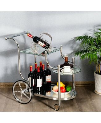 Kitchen Rolling Bar Cart with Tempered Glass Suitable for Restaurant and Hotel