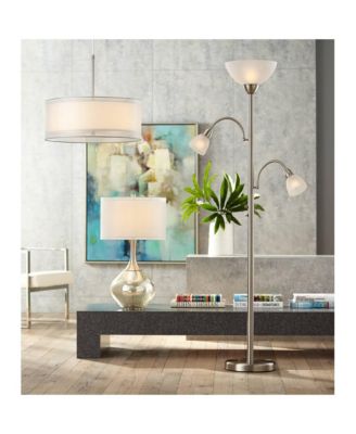 Alexei Modern Torchiere Floor Lamp with Side Lights 72" Tall Brushed Nickel White Crackle Glass for Living Room Reading Bedroom