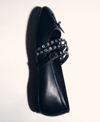 MANGO Women's Straps Detail Studded Ballet Flats