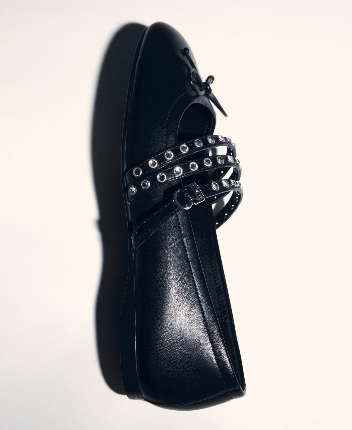 Mango Studded Ballet Flats With Straps Black In Black