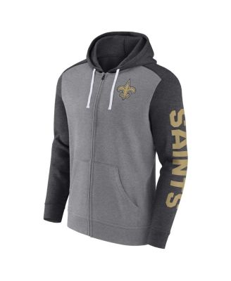 Men's Heather Gray New Orleans Saints Down and Distance Full-Zip Hoodie