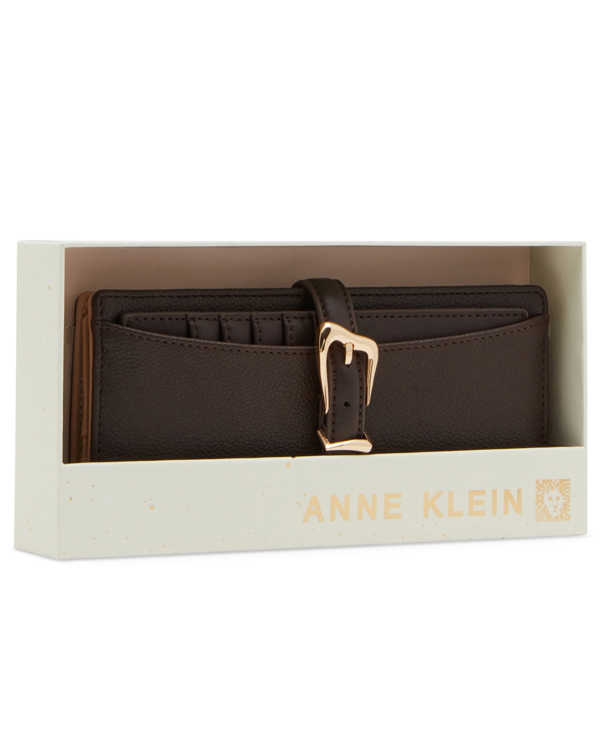 Anne Klein 2 Piece Gift Set With Sculpted Buckle Wallet And Removeable Card Organizer In Black