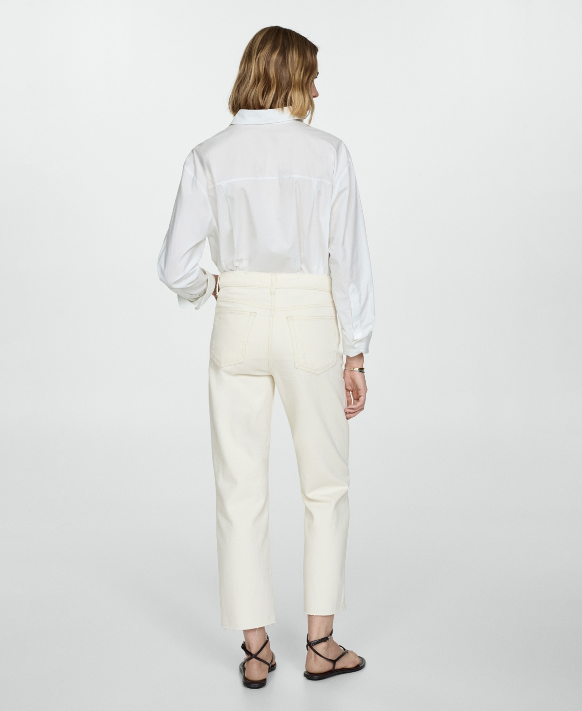 Mango Raw Hem Crop Straight Leg Jeans In Ecru