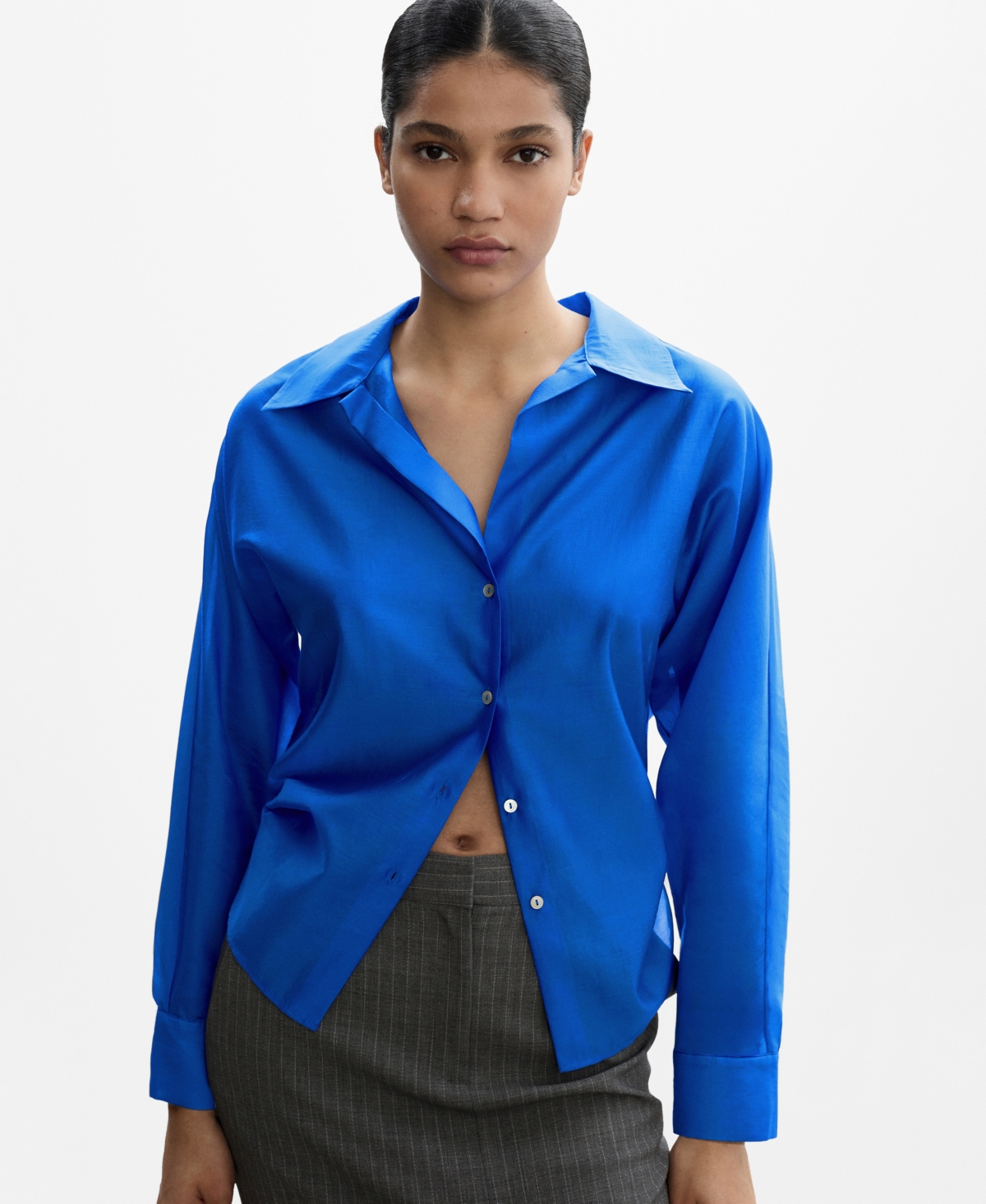 Mango Satin Button-up Shirt In Blue