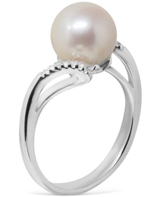 Cultured Freshwater Pearl (8-1/2mm) & Diamond (1/20 ct. t.w.) Swirl Ring in Sterling Silver