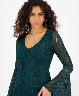 GUESS Women's Phoenix Long-Flare-Sleeve Lace Dress - Macy's