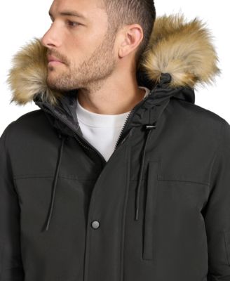 Men's Long Parka with Faux-Fur Lined Hood