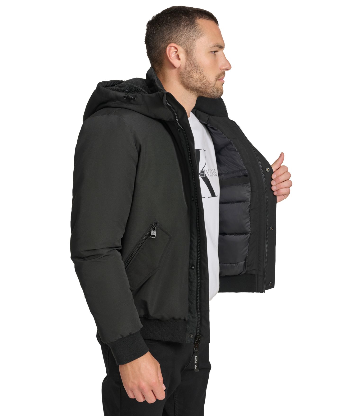 Мужская куртка Calvin Klein Arctic Faille Parka Bomber with Sherpa lined Hood, цвет: Чёрный — фото 3