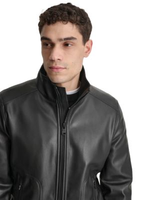 Men's Smooth Faux-Leather Bomber Jacket