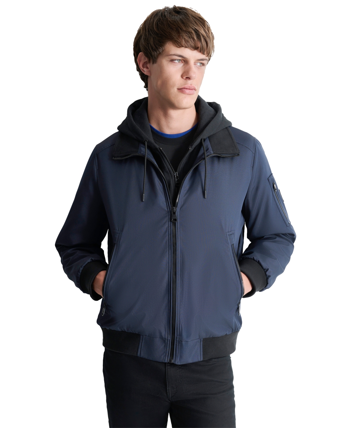 Dkny Men's Removable Hood Water-Resistant Bomber Jacket