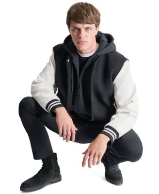 Men's Colorblocked Removable Hood Varsity Jacket