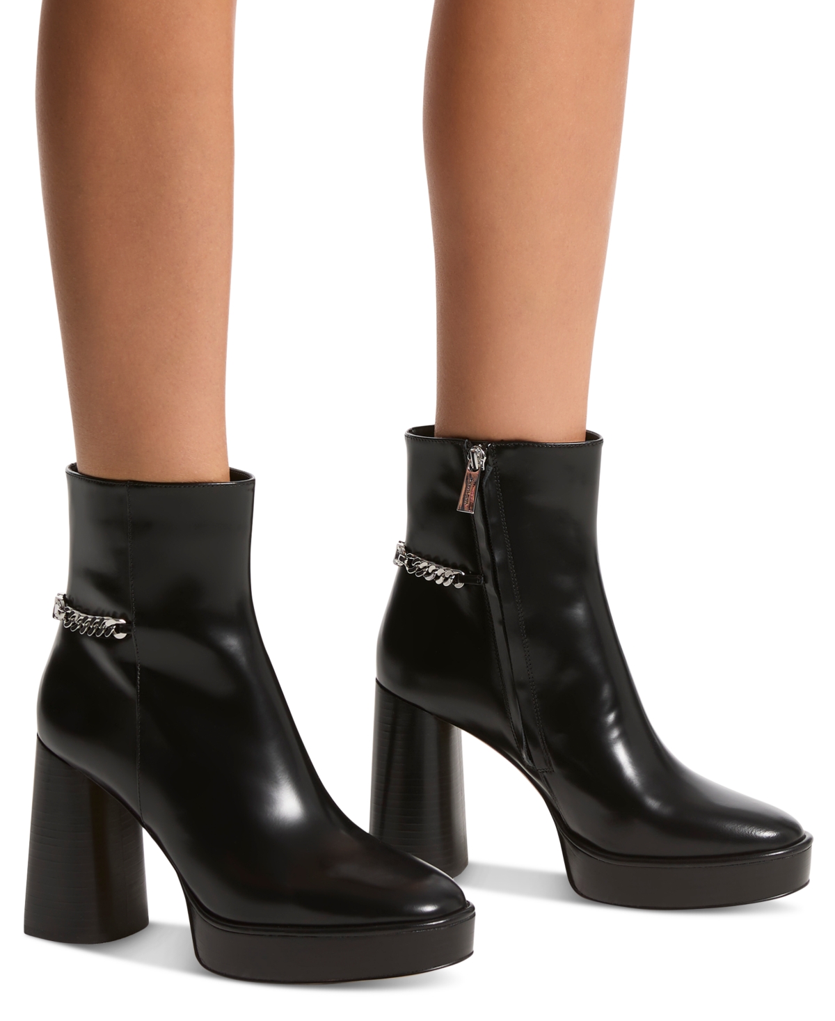 Michael Kors Michael  Women's Carlisle Chain-detail Black High Heel Platform Booties In Black