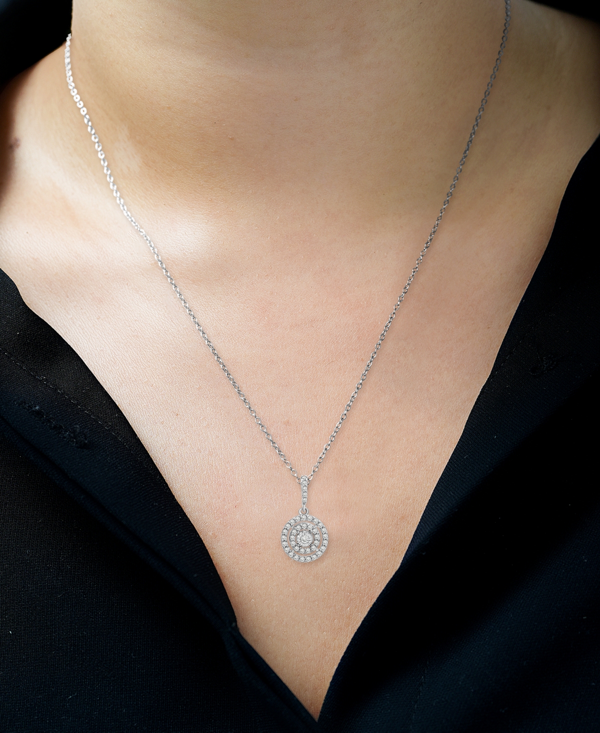 Macy's Diamond Double Halo 18" Pendant Necklace (1/4 Ct. T.w.) In Sterling Silver, Created For  In Sterling Silver