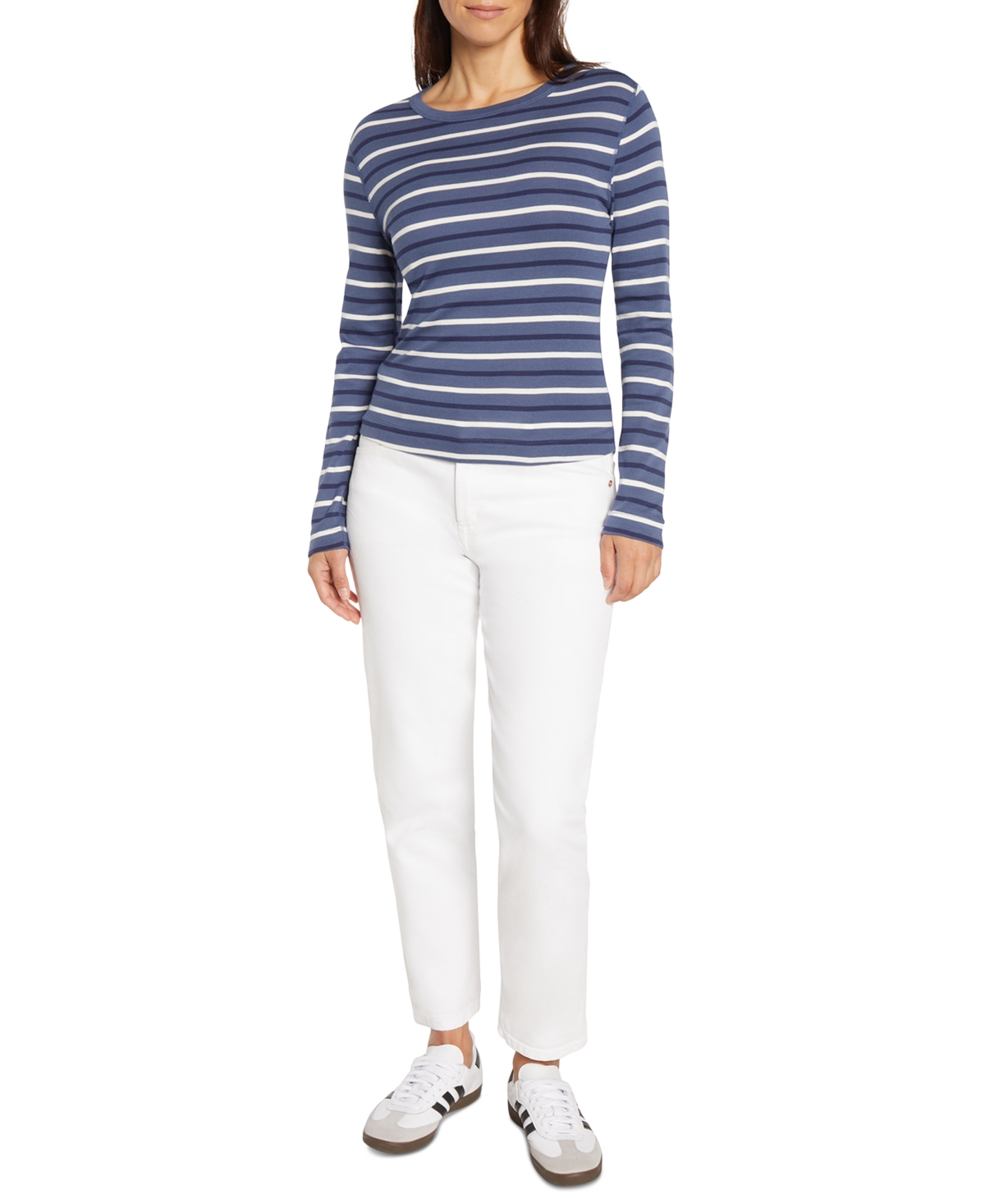 Three Dots Women's Long-sleeve Crewneck T-shirt In Partly Clo