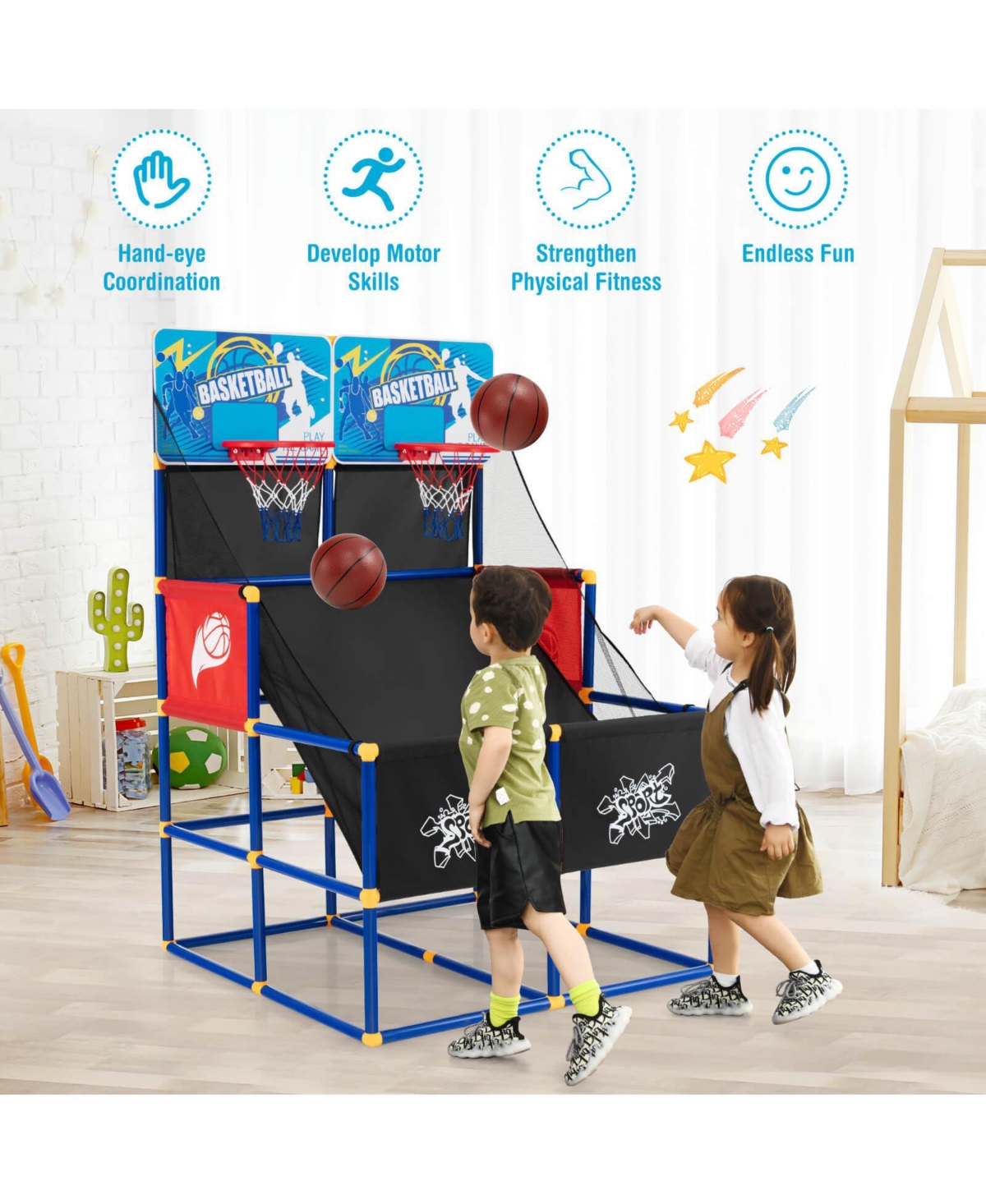 Sugift Kids Arcade Basketball Game Set with 4 Basketballs and Ball Pump