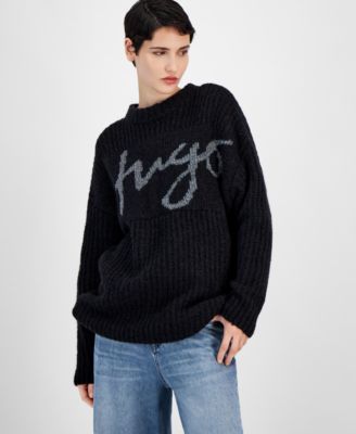 HUGO - Women's Metallic-Logo Oversized Crewneck Sweater