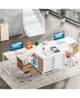 L Shaped Computer Desk with Storage Drawers, 59 inch Corner Desk with Shelves, Reversible L-Shaped Office Desk Study Writing Table Workstation for Home Office