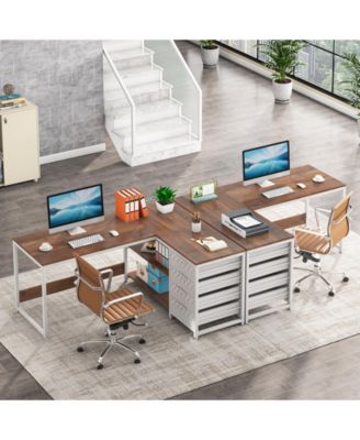 L Shaped Computer Desk with Storage Drawers, 59 inch Corner Desk with Shelves, Reversible L-Shaped Office Desk Study Writing Table Workstation for Home Office