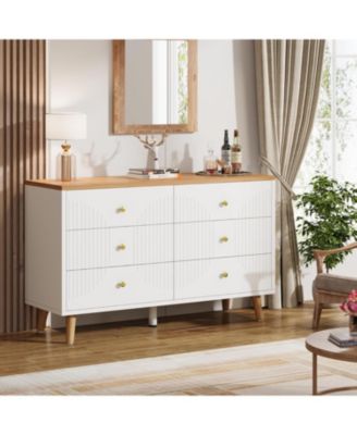 6 Drawer Dresser, 47 inch Modern White Dresser for Bedroom, Wide Large Double Dresser Wood Storage Organizer Chest of Drawers for Closet Living Room Hallway Entryway