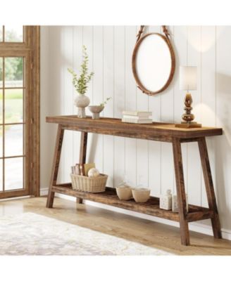 Farmhouse 70.9-Inch 2-Tier Wooden Console Table for Entryway or Behind Sofa