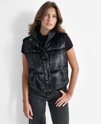 DKNY - Women's Sleeveless Velvet Shimmer Puffer Vest