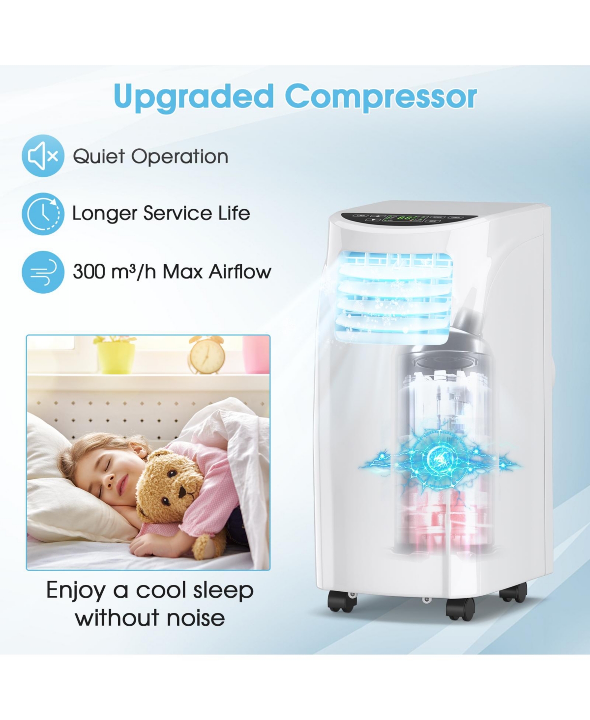Sugift 8000 Btu Portable Air Conditioner with Sleep Mode and Dehumidifier Function