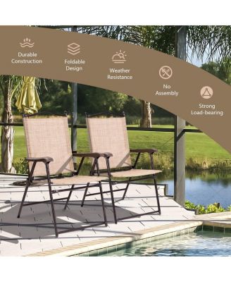 Set of 2 Patio Folding Sling Back Camping Deck Chairs