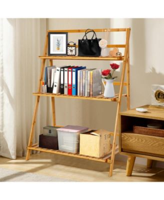 3-Tier Bamboo Foldable Plant Stand with Display Shelf Rack
