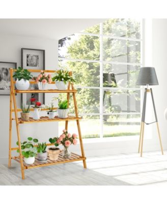 3-Tier Bamboo Foldable Plant Stand with Display Shelf Rack