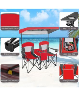 Portable Folding Camping Canopy Chairs with Cup Holder for Two