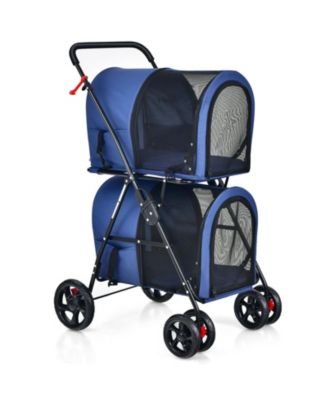 4-in-1 Double Pet Stroller with Dog/Cat Carriers and Travel Carriage