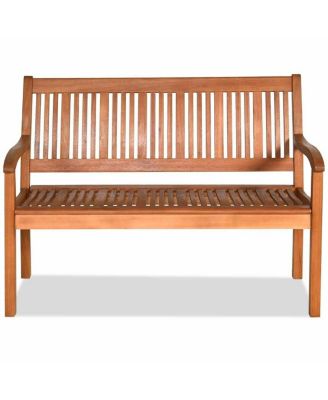 Two Person Solid Wood Garden Bench with Curved Backrest and Wide Armrest