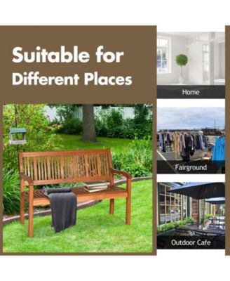 Two Person Solid Wood Garden Bench with Curved Backrest and Wide Armrest