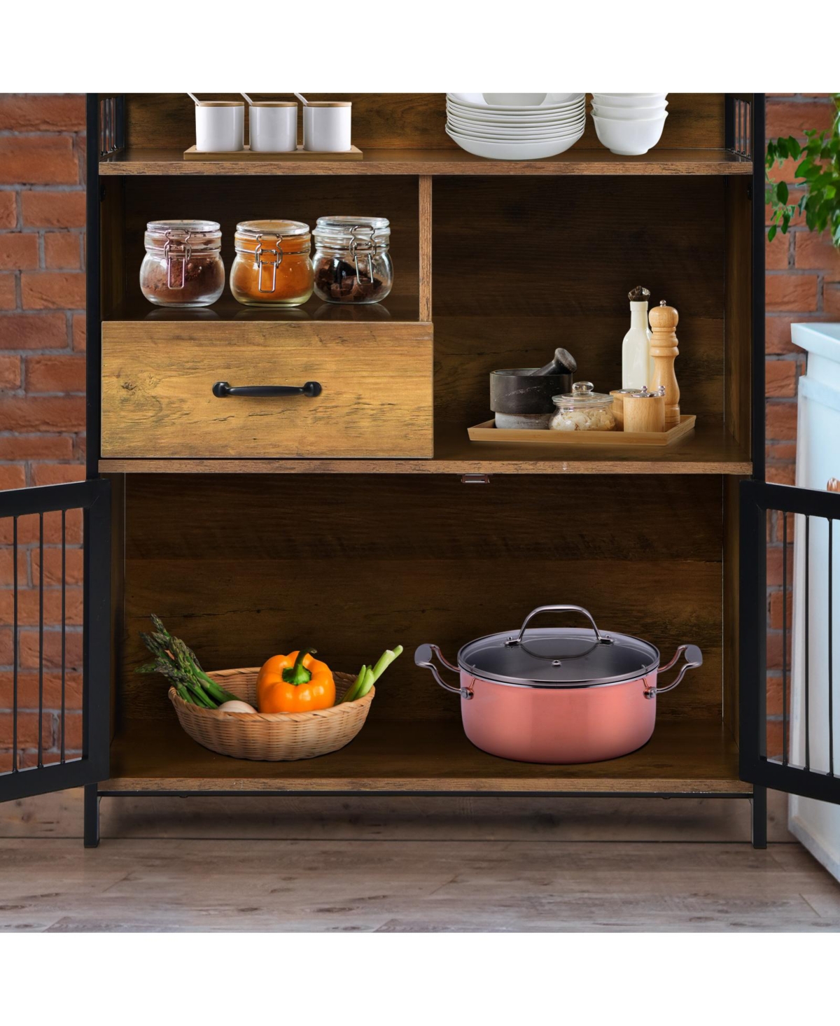 Sugift Buffet Cabinet with Drawer and Wood Storage Shelf for Kitchen